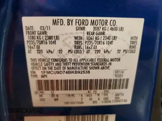 2011 Ford Escape XLT с VIN 1FMCU9D74BKB92538, выставлен на аукционе Copart как лот 54223265 с пробегом 167 277 миль миль и Чистый • Clean title. История ставок и продаж доступна на DreamBid. Изображение 12.