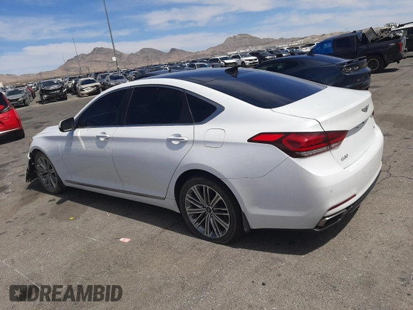 2018 Genesis G80 3.8L z VIN KMHGN4JE6JU225868, wystawiony jako Copart lot #52795435 z przebiegiem 130 974 mil mil oraz Szkody całkowita. Historia ofert i sprzedaży dostępna na DreamBid. Obrazek 2.