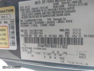 2016 Ford Fusion SE with VIN 3FA6P0H78GR117302, listed as a IAAI auction lot 41883605 with 198,752 mi miles. Bid and sale history available at carsss.com. Image 9.