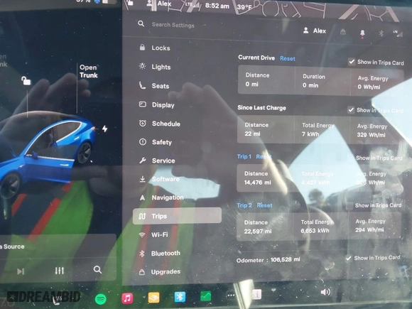 2018 Tesla Model 3 Long Range Battery with VIN 5YJ3E1EA2JF037835, listed as a IAAI auction lot 41667875 with 106,528 mi miles. Bid and sale history available at carsss.com. Image 7.