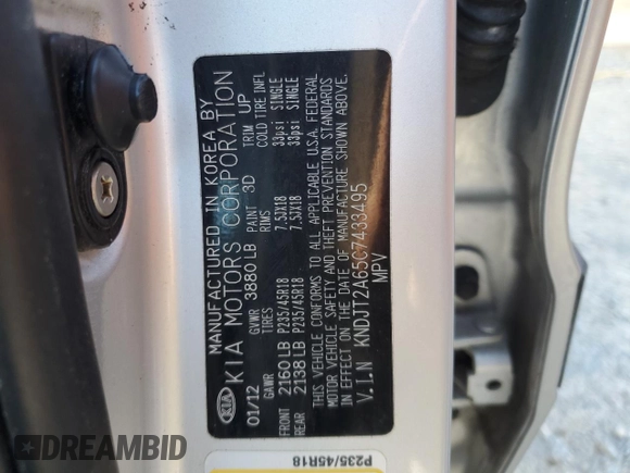 2012 Kia Soul + with VIN KNDJT2A65C7433495, listed as a Copart auction lot 49240305 with 161,360 mi miles and Salvage Title. Bid and sale history available at DreamBid. Image 15.