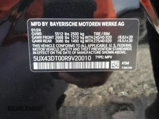 2024 BMW X4 M40i z VIN 5UX43DT00R9V20010, wystawiony jako Copart lot #51654125 z przebiegiem Nie podano mil oraz Nie do naprawy • Non repairable. Historia ofert i sprzedaży dostępna na DreamBid. Obrazek 14.