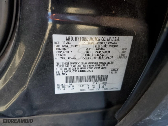 2004 Ford Escape XLT with VIN 1FMYU031X4KB40235, listed as a Copart auction lot 88357735 with 186,797 mi miles and Salvage Title. Bid and sale history available at carsss.com. Image 13.