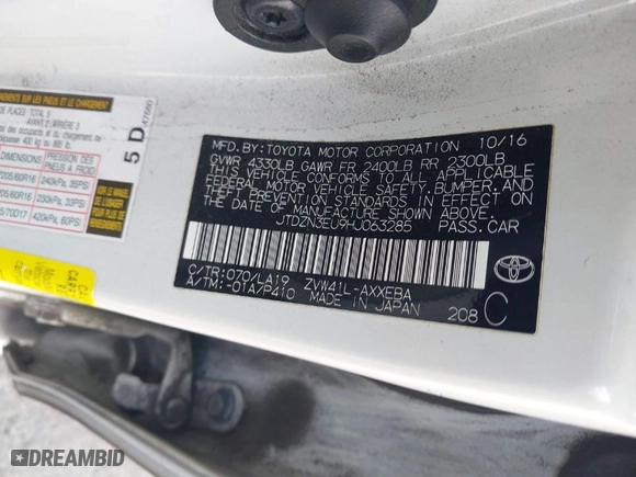 2017 Toyota Prius v Two with VIN JTDZN3EU9HJ063285, listed as a IAAI auction lot 41696704 with 411,285 mi miles. Bid and sale history available at carsss.com. Image 9.
