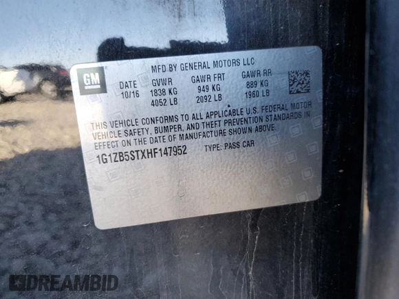 2017 Chevrolet Malibu LS with VIN 1G1ZB5STXHF147952, listed as a Copart auction lot 41823335 with 148,354 mi miles and Salvage Title. Bid and sale history available at DreamBid. Image 12.