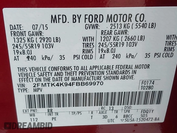 2015 Ford Edge Titanium z VIN 2FMTK4K94FBB69970, wystawiony jako IAAI lot #41982057 z przebiegiem 97 422 mil mil oraz . Historia ofert i sprzedaży dostępna na DreamBid. Obrazek 9.