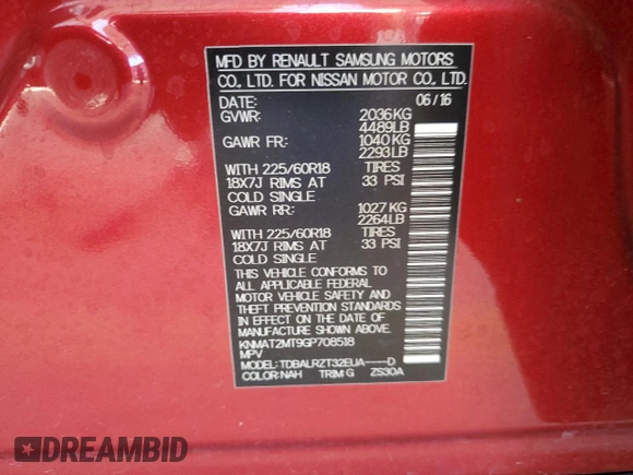 2016 Nissan Rogue SV with VIN KNMAT2MT9GP708518, listed as a Copart auction lot 51318855 with 102,800 mi miles and Salvage Title. Bid and sale history available at DreamBid. Image 14.