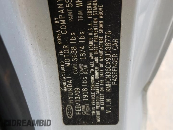 2009 Hyundai Accent Auto SE with VIN KMHCN36CX9U138776, listed as a Copart auction lot 72062814 with 103,174 mi miles and Clean Title. Bid and sale history available at carsss.com. Image 13.