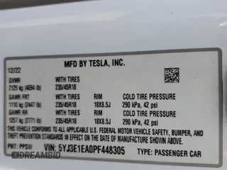 2023 Tesla Model 3 с VIN 5YJ3E1EA0PF448305, выставлен на аукционе Copart как лот 65409055 с пробегом 92 242 миль миль и На запчасти • Non repairable. История ставок и продаж доступна на DreamBid. Изображение 12.