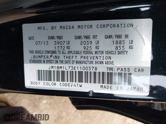 2014 Mazda 3 i Touring z VIN JM1BM1L73E1100378, wystawiony jako IAAI lot #42069396 z przebiegiem 91 973 mil mil oraz . Historia ofert i sprzedaży dostępna na DreamBid. Obrazek 9.