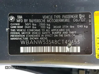 2008 BMW 5 Series 550i with VIN WBANW53548CT49453, listed as a Copart auction lot 45350325 with 117,593 mi miles and Salvage Title. Bid and sale history available at carsss.com. Image 13.