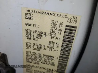 2020 Nissan Titan with VIN 1N6AA1CF2LN508840, listed as a Copart auction lot 75797304 with 99,834 mi miles and Salvage title. Bid and sale history available at DreamBid. Image 12.