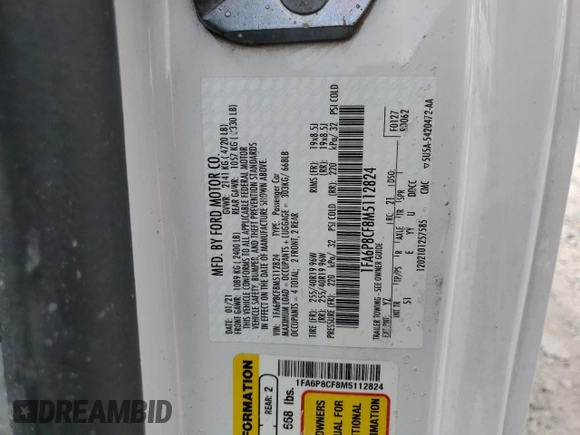 2021 Ford Mustang GT with VIN 1FA6P8CF8M5112824, listed as a Copart auction lot 59357474 with Not provided miles and Salvage title. Bid and sale history available at DreamBid. Image 12.