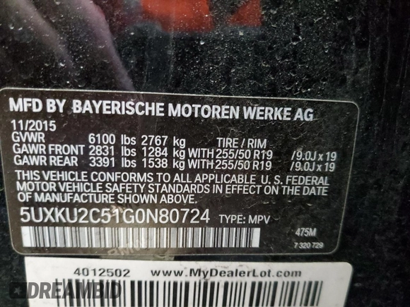 2016 BMW X6 xDrive35i with VIN 5UXKU2C51G0N80724, listed as a Copart auction lot 38999033 with 89,747 mi miles. Bid and sale history available at carsss.com. Image 12.