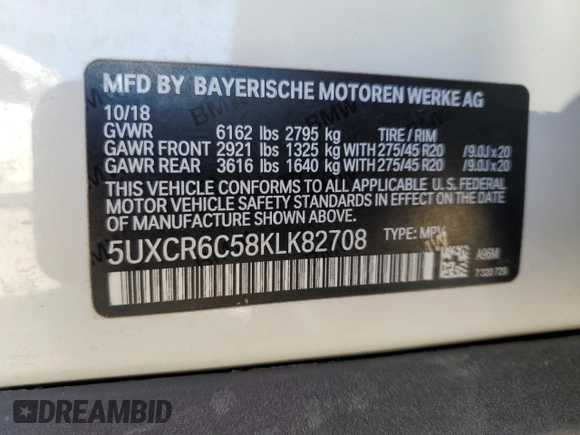 2019 BMW X5 xDrive40i with VIN 5UXCR6C58KLK82708, listed as a Copart auction lot 49913675 with 46,340 mi miles and Salvage Title. Bid and sale history available at carsss.com. Image 13.