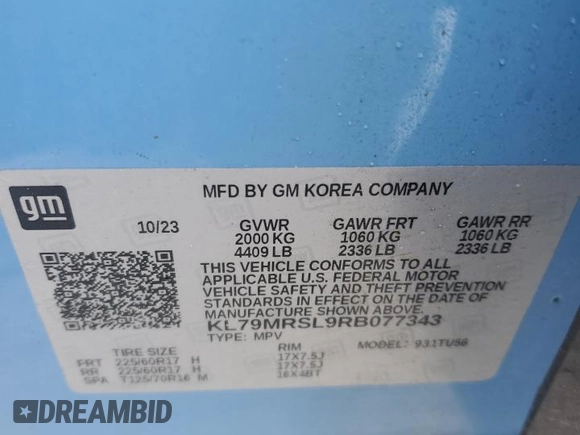 2024 Chevrolet TrailBlazer LT with VIN KL79MRSL9RB077343, listed as a Copart auction lot 43784025 with 20,632 mi miles and Non Repairable. Bid and sale history available at DreamBid. Image 15.