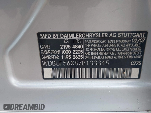 2007 Mercedes-Benz E 350 z VIN WDBUF56X87B133345, wystawiony jako IAAI lot #39859440 z przebiegiem Nie podano mil oraz . Historia ofert i sprzedaży dostępna na DreamBid. Obrazek 9.