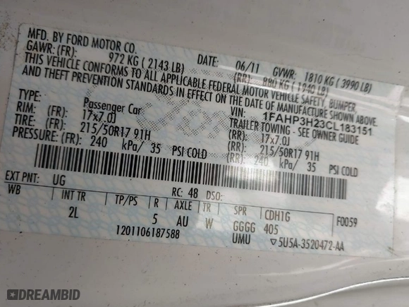 2012 Ford Focus SEL with VIN 1FAHP3H23CL183151, listed as a IAAI auction lot 41800487 with 165,370 mi miles. Bid and sale history available at carsss.com. Image 9.