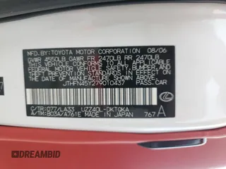 2007 Lexus SC 430 with VIN JTHFN45Y279010437, listed as a Copart auction lot 53425955 with 105,490 mi miles and Salvage Title. Bid and sale history available at DreamBid. Image 12.