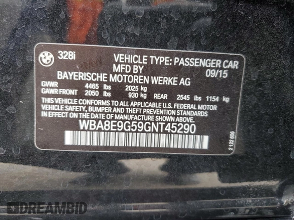 2016 BMW 3 Series 328i with VIN WBA8E9G59GNT45290, listed as a Copart auction lot 48904365 with 90,984 mi miles and Salvage Title. Bid and sale history available at carsss.com. Image 14.