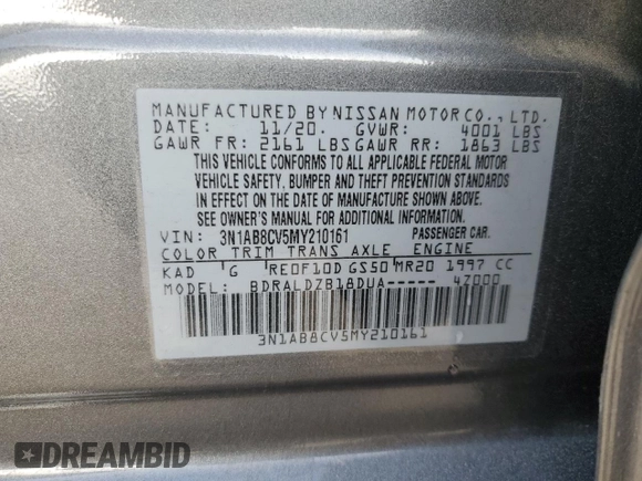 2021 Nissan Sentra SV with VIN 3N1AB8CV5MY210161, listed as a Copart auction lot 43628315 with 24,183 mi miles and Salvage Title. Bid and sale history available at DreamBid. Image 15.