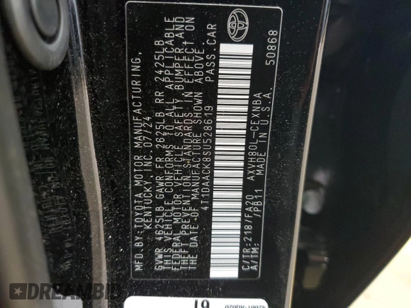 2025 Toyota Camry LE with VIN 4T1DAACK8SU528619, listed as a Copart auction lot 51645145 with 5,915 mi miles and Salvage Title. Bid and sale history available at DreamBid. Image 12.