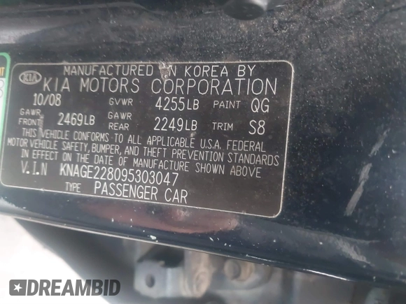 2009 Kia Optima LX z VIN KNAGE228095303047, wystawiony jako IAAI lot #41128475 z przebiegiem 165 317 mil mil oraz . Historia ofert i sprzedaży dostępna na DreamBid. Obrazek 9.