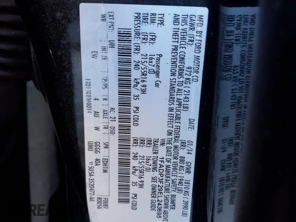 2014 Ford Focus SE with VIN 1FADP3F29EL243695, listed as a Copart auction lot 45609075 with 152,200 mi miles and Salvage Title. Bid and sale history available at carsss.com. Image 14.