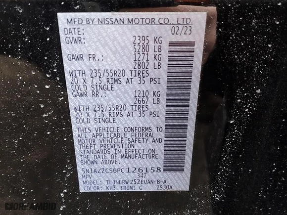2023 Nissan Murano SL with VIN 5N1AZ2CS6PC126158, listed as a Copart auction lot 42847175 with 11,192 mi miles and Salvage Title. Bid and sale history available at carsss.com. Image 14.