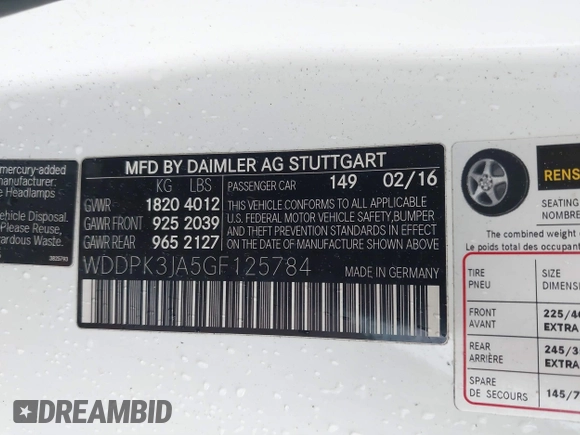 2016 Mercedes-Benz SLK 300 with VIN WDDPK3JA5GF125784, listed as a IAAI auction lot 41618653 with 81,265 mi miles and . Bid and sale history available at DreamBid. Image 9.