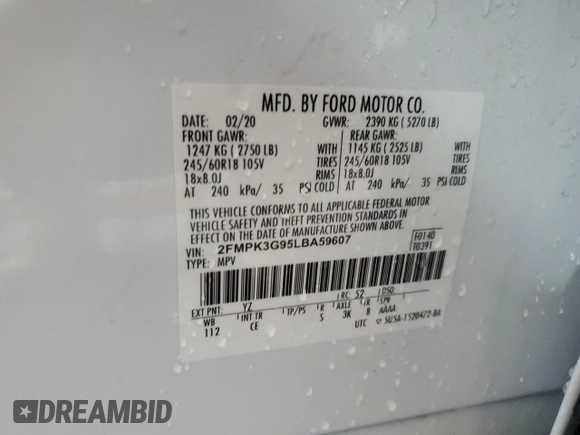 2020 Ford Edge SE z VIN 2FMPK3G95LBA59607, wystawiony jako Copart lot #59460115 z przebiegiem 139 134 mil mil oraz Czysty tytuł • Clean title. Historia ofert i sprzedaży dostępna na DreamBid. Obrazek 13.