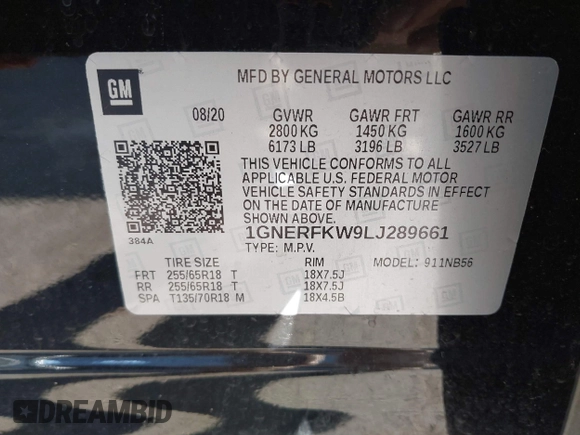 2020 Chevrolet Traverse LS with VIN 1GNERFKW9LJ289661, listed as a IAAI auction lot 41452844 with 88,573 mi miles and . Bid and sale history available at DreamBid. Image 9.