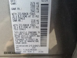 2024 Nissan Pathfinder S z VIN 5N1DR3ACXRC251665, wystawiony jako Copart lot #77466514 z przebiegiem 2 118 mil mil oraz Szkoda całkowita • Salvage title. Historia ofert i sprzedaży dostępna na DreamBid. Obrazek 13.