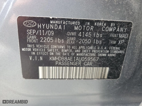 2010 Hyundai Elantra Touring GLS with VIN KMHDB8AE1AU059567, listed as a Copart auction lot 61072554 with 125,475 mi miles and Salvage Title. Bid and sale history available at carsss.com. Image 12.