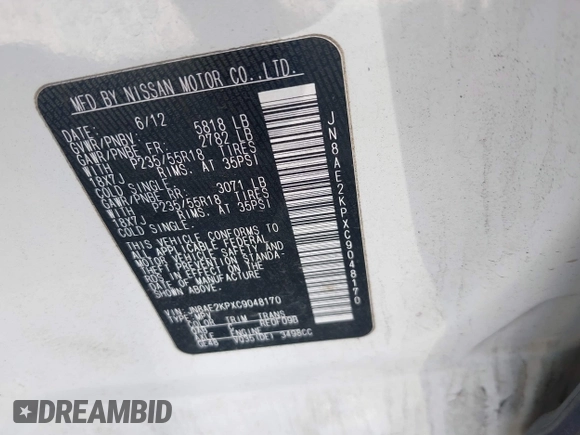 2012 Nissan Quest LE z VIN JN8AE2KPXC9048170, wystawiony jako IAAI lot #42194914 z przebiegiem 209 574 mil mil oraz . Historia ofert i sprzedaży dostępna na DreamBid. Obrazek 9.