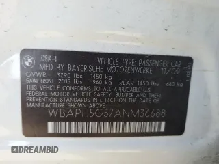 2010 BMW 3 Series 328i with VIN WBAPH5G57ANM36688, listed as a Copart auction lot 42837035 with 34,884 mi miles and Salvage Title. Bid and sale history available at DreamBid. Image 13.