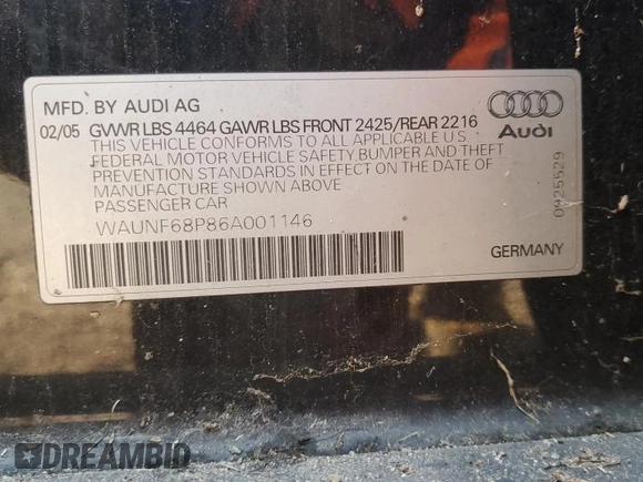 2006 Audi A3 z VIN WAUNF68P86A001146, wystawiony jako Copart lot #86570354 z przebiegiem Nie podano mil oraz Czysty tytuł • Clean title. Historia ofert i sprzedaży dostępna na DreamBid. Obrazek 12.