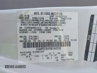 2009 Ford Focus SE with VIN 1FAHP35N49W144218, listed as a IAAI auction lot 41966945 with 207,224 mi miles. Bid and sale history available at carsss.com. Image 9.