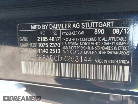 2013 Mercedes-Benz C 300 Sport with VIN WDDGF8AB0DR253144, listed as a IAAI auction lot 42483257 with 169,234 mi miles and . Bid and sale history available at DreamBid. Image 9.