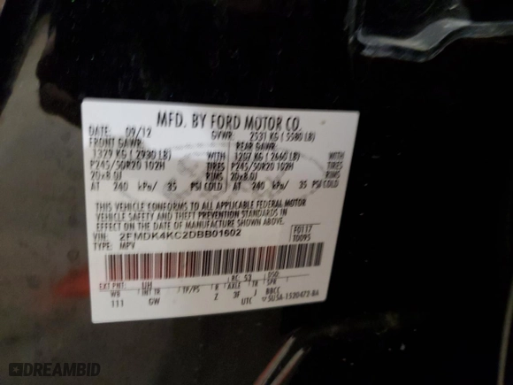 2013 Ford Edge Limited with VIN 2FMDK4KC2DBB01602, listed as a Copart auction lot 42429995 with 106,898 mi miles and Clean Title. Bid and sale history available at carsss.com. Image 13.