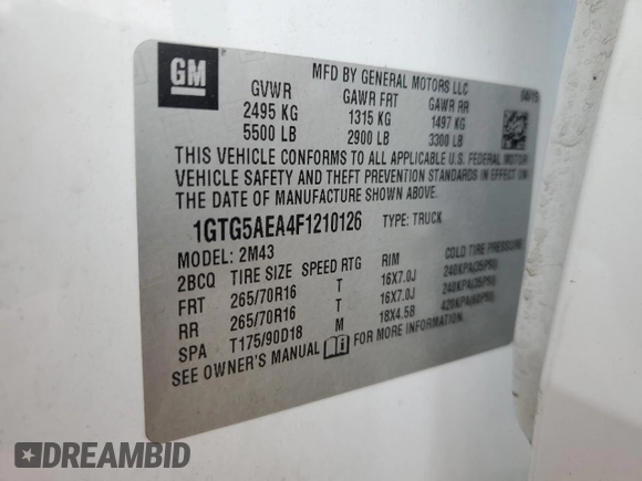 2015 GMC Canyon 2WD z VIN 1GTG5AEA4F1210126, wystawiony jako Copart lot #59802765 z przebiegiem 169 773 mil mil oraz Szkoda całkowita • Salvage title. Historia ofert i sprzedaży dostępna na DreamBid. Obrazek 13.