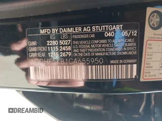 2012 Mercedes-Benz E 350 Luxury with VIN WDDHF5KB1CA655950, listed as a IAAI auction lot 41637281 with 130,074 mi miles and . Bid and sale history available at DreamBid. Image 9.