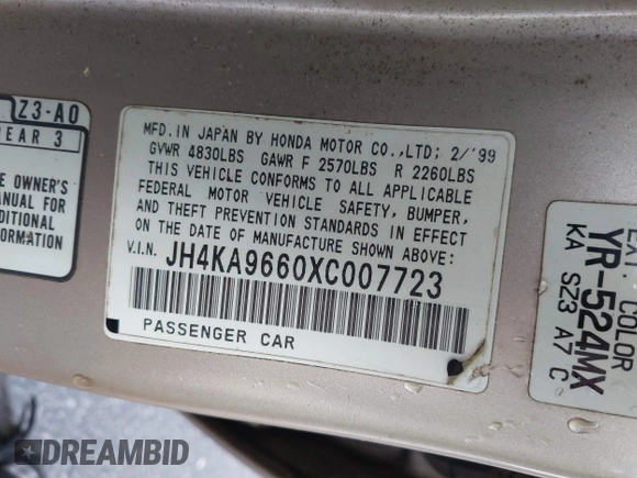 1999 Acura RL with VIN JH4KA9660XC007723, listed as a IAAI auction lot 42039719 with Not provided miles and . Bid and sale history available at DreamBid. Image 9.
