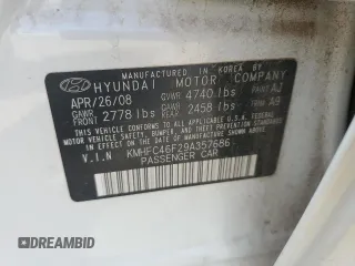 2009 Hyundai Azera Limited with VIN KMHFC46F29A357686, listed as a Copart auction lot 50432315 with 48,602 mi miles and Salvage Title. Bid and sale history available at DreamBid. Image 14.