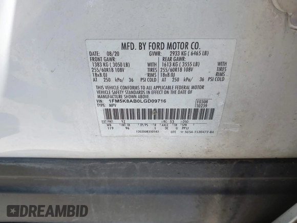 2020 Ford Police Interceptor Utility z VIN 1FM5K8AB0LGD09716, wystawiony jako IAAI lot #42054545 z przebiegiem 106 253 mil mil oraz . Historia ofert i sprzedaży dostępna na DreamBid. Obrazek 9.