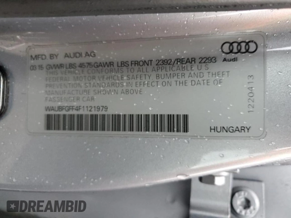 2015 Audi S3 Premium Plus z VIN WAUBFGFF4F1121979, wystawiony jako Copart lot #44574735 z przebiegiem 58 528 mil mil oraz Szkoda całkowita • Salvage title. Historia ofert i sprzedaży dostępna na DreamBid. Obrazek 14.