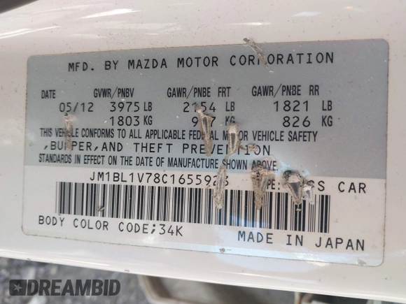 2012 Mazda 3 i Touring z VIN JM1BL1V78C1655923, wystawiony jako IAAI lot #42032857 z przebiegiem 164 495 mil mil oraz . Historia ofert i sprzedaży dostępna na DreamBid. Obrazek 9.