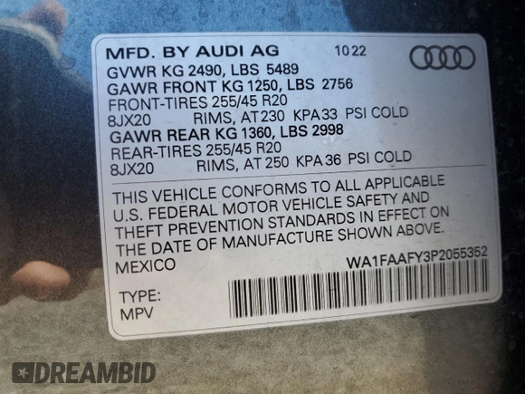 2023 Audi Q5 S line Prestige with VIN WA1FAAFY3P2055352, listed as a Copart auction lot 48815035 with 17,863 mi miles and Salvage title. Bid and sale history available at DreamBid. Image 13.
