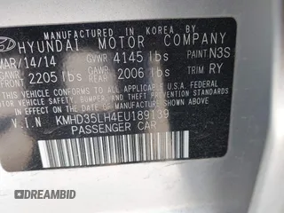 2014 Hyundai Elantra with VIN KMHD35LH4EU189139, listed as a IAAI auction lot 42187639 with 112,462 mi miles and . Bid and sale history available at DreamBid. Image 9.
