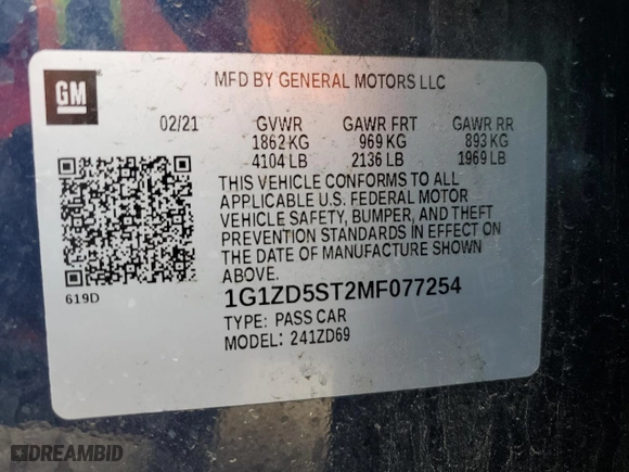 2021 Chevrolet Malibu LT with VIN 1G1ZD5ST2MF077254, listed as a Copart auction lot 43820585 with 94,885 mi miles and Salvage Title. Bid and sale history available at carsss.com. Image 14.